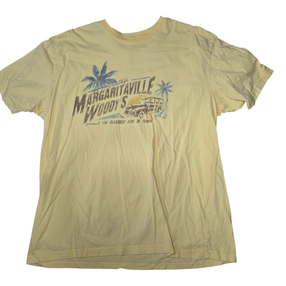 Pre-Owned Margaritaville Size 2XL Yellow T-Shirt Woodys The Classiest Ride Town